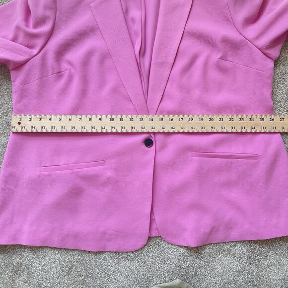 CeCe Plus Size 3X Ruched Sleeve One Button Blazer Jacket Pink Preppy Business - Picture 13 of 15
